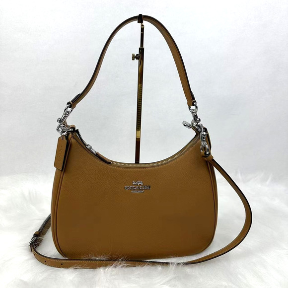 Coach Teri Hobo Bag Shoulder/Crossbody In Leather/Silver/Light Saddle CJ517 NWT - Picture 1 of 11